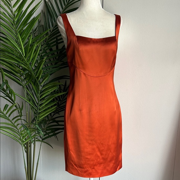 NICOLE MILLER 90s Orange Satin Dress 6 - Picture 1 of 6
